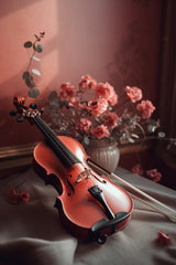 Stock Wooden Violin Next To The Vase Wall Art