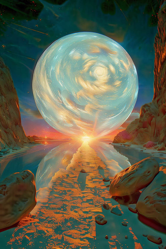 A painting of a planet with a blue sky artwork - beink online art store