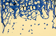 Scattered Blue Paint on Yellow Background Abstract Wall Art