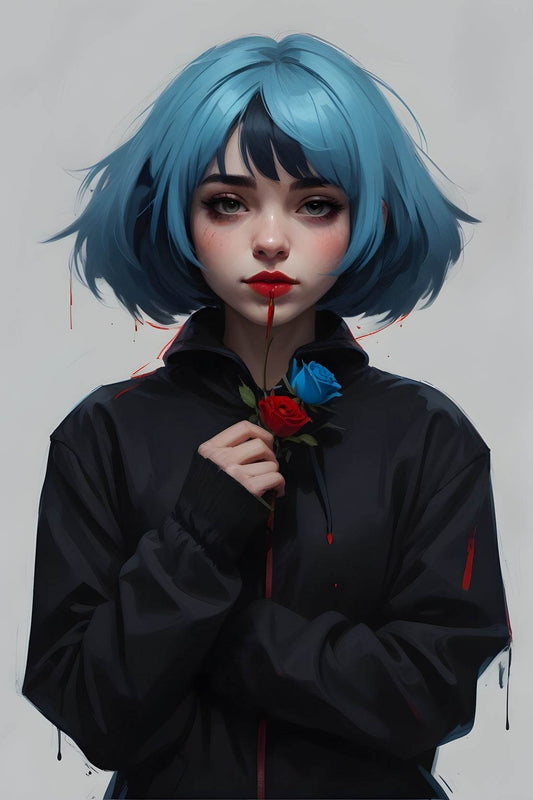 Anime Girl with Blue Hair Wall Art - beink online art store