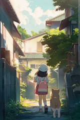 Lifestyle Scene With People In Anime Style  Wall Art