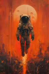 An astronaut floats in outer space with red orange background wall art - beink online art store