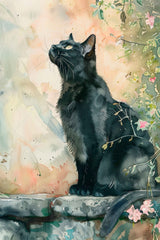 Watercolor Black Cat Animal Wall Art