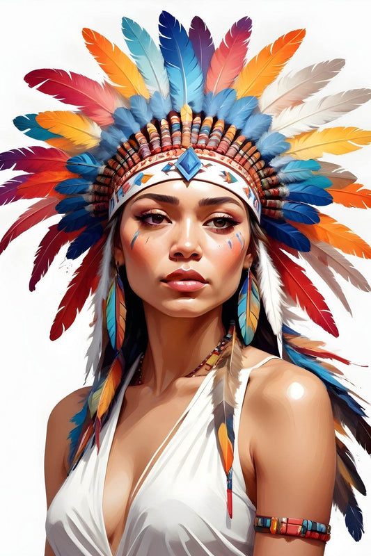 Lady Native American in White Dress Wall Art - beink online art store