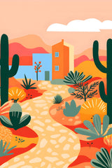 Colorful Village Desert Road Painting Art