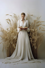 White Wedding Dress In Wheat Field Wall Art