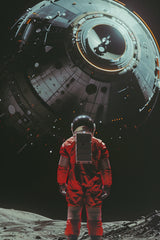 An astronaut in a space suit with the alien spaceship in the background