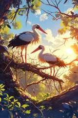 Painting of Beautiful Stork Pair Wall Art - beink online art store