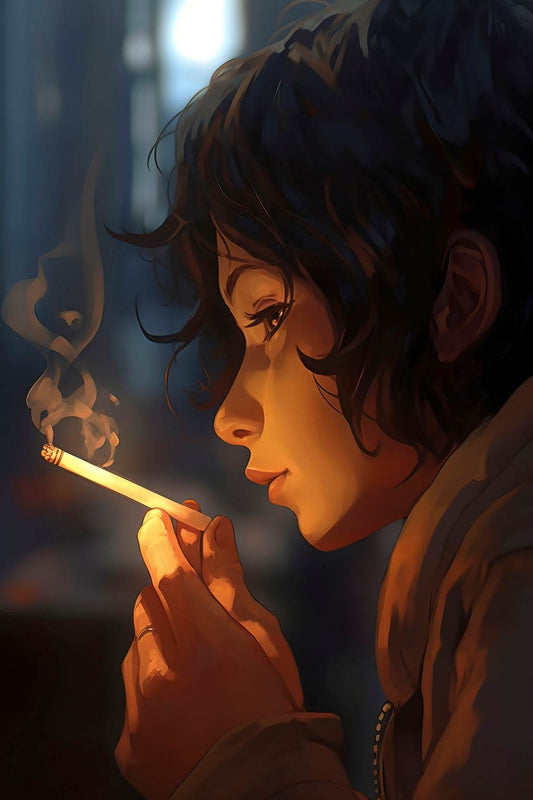 Anime Style Character With Cigarette Wall Art - beink online art store