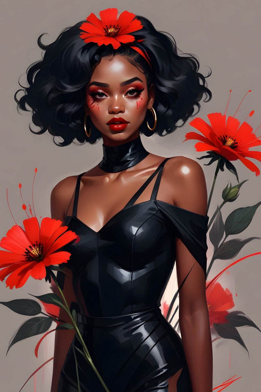 Floral Elegance Bold Beauty in Black and Red Wall Art - beink online art store
