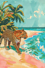 Leopard on the Beach Wall Art