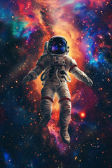 An Astronaut in Colorful Space Artwork