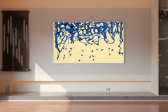 Scattered Blue Paint on Yellow Background Abstract Wall Art