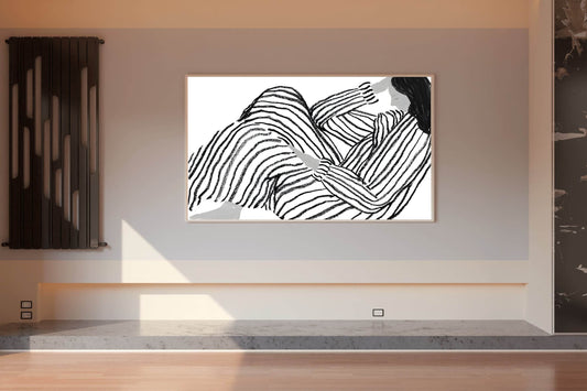 Black Painting of Girl Lost in Thought Wall Art - beink online art store