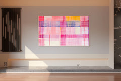 Abstract Painting of a Pink and Yellow Plaid