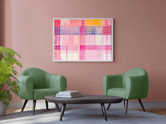 Abstract Painting of a Pink and Yellow Plaid