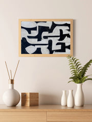 Black and White Interlocking Shapes Wall Art