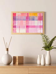 Abstract Painting of a Pink and Yellow Plaid