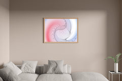 Oval Lines with Blue and Red Background Abstract Wall Art