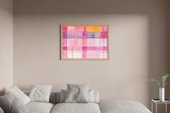 Abstract Painting of a Pink and Yellow Plaid