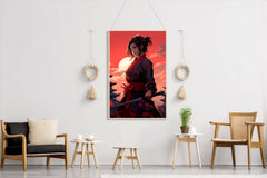 Young Ninja Girl on japan Monument Background Anime Wall Art - beink online art store