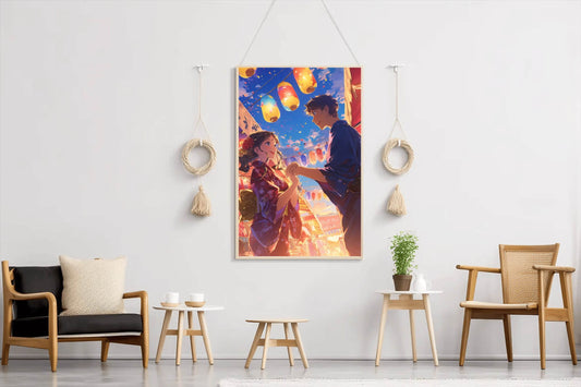 Anime style Boy and Girl Couple in Festival Wall Art - beink online art store