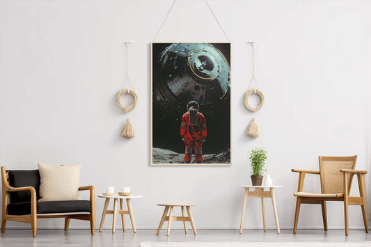 An astronaut in a space suit with the alien spaceship in the background - beink online art store