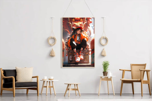 Anime Character with Dragon illustration Anime Wall Art - beink online art store