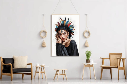 Lady with Brown Hair Feather Hat Wall Art - beink online art store
