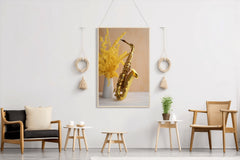 Golden Saxophone Next To Yellow Flowers Wall Art