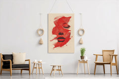 A Woman's Face In Red Wall Art