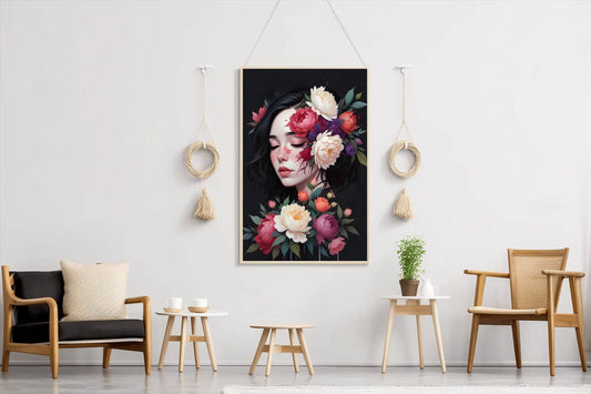 Kawaii Girl with Flowers Asian Style Anime Wall Art - beink online art store