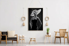 Elegant Women with Hat Black & White Wall Art