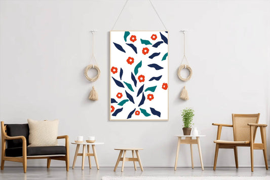 Red Flowers With Leaves Wall Art - beink online art store