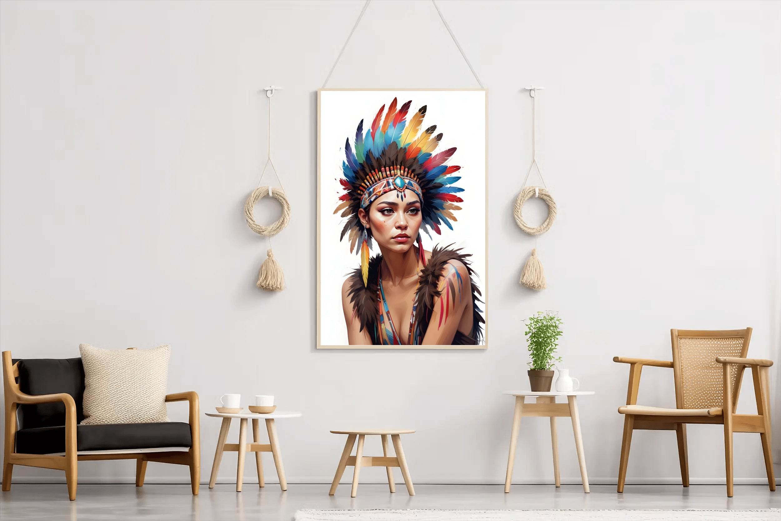 Native American Lady with Feathers Wall Art - beink online art store