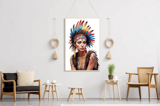 Native American Lady with Feathers Wall Art - beink online art store