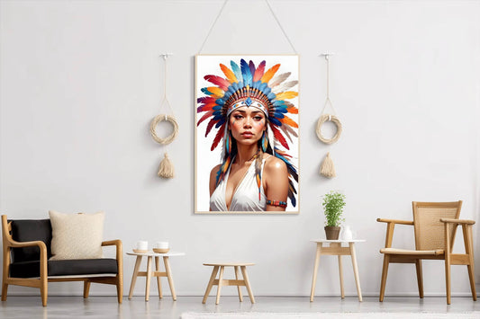 Lady Native American in White Dress Wall Art - beink online art store