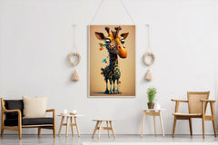 Cartoon Giraffe With Flower Animal Wall Art