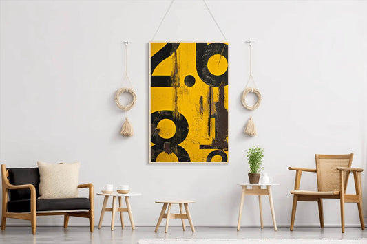 Digits With Yellow Background Abstract Wall Art - beink online art store