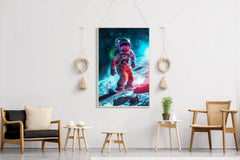 Astronaut with spacesuit on practicing snowboarding on the moon - beink online art store