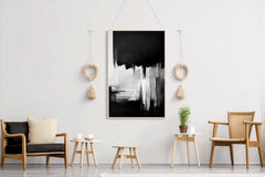 Black and White Brush Strokes Abstract Wall Art