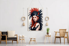 Orange Hair women with Black and Orange feather Wall Art - beink online art store