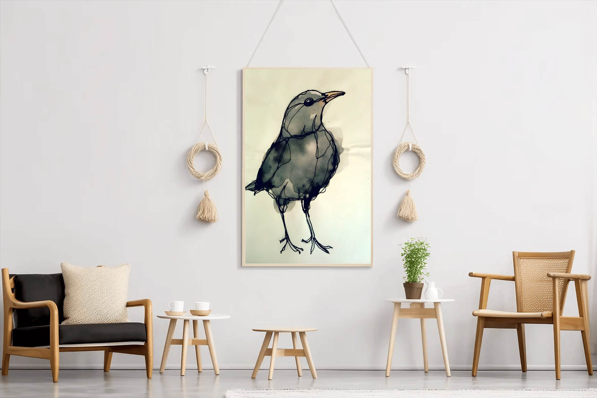 Black Bird - Watercolor Modern Wall Art - beink online art store