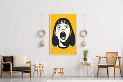 Crying Girl With Yellow Background Wall Art