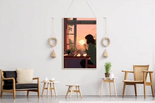 Lifestyle Scene with Girl Doing Regular Tasks in Anime Style Wall Art - beink online art store