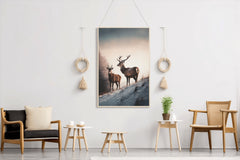 Pair of Red Deer Standing in Snow Wall Art