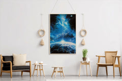 A painting of a planet and a light beam - beink online art store