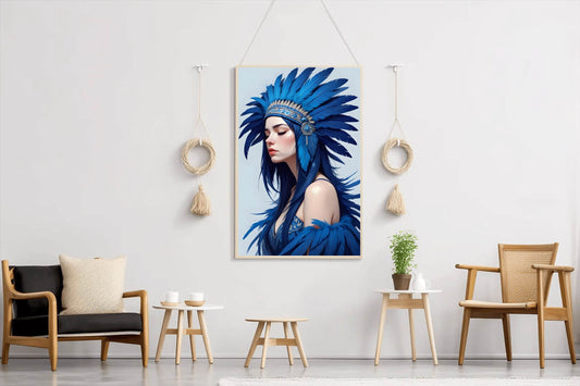 Lady with Blue Feather Wall Art - beink online art store