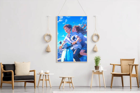 Couple On Bike Anime Wall Art - beink online art store