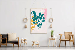 Tree Branch With Blue And Yellow Leaves Wall Art